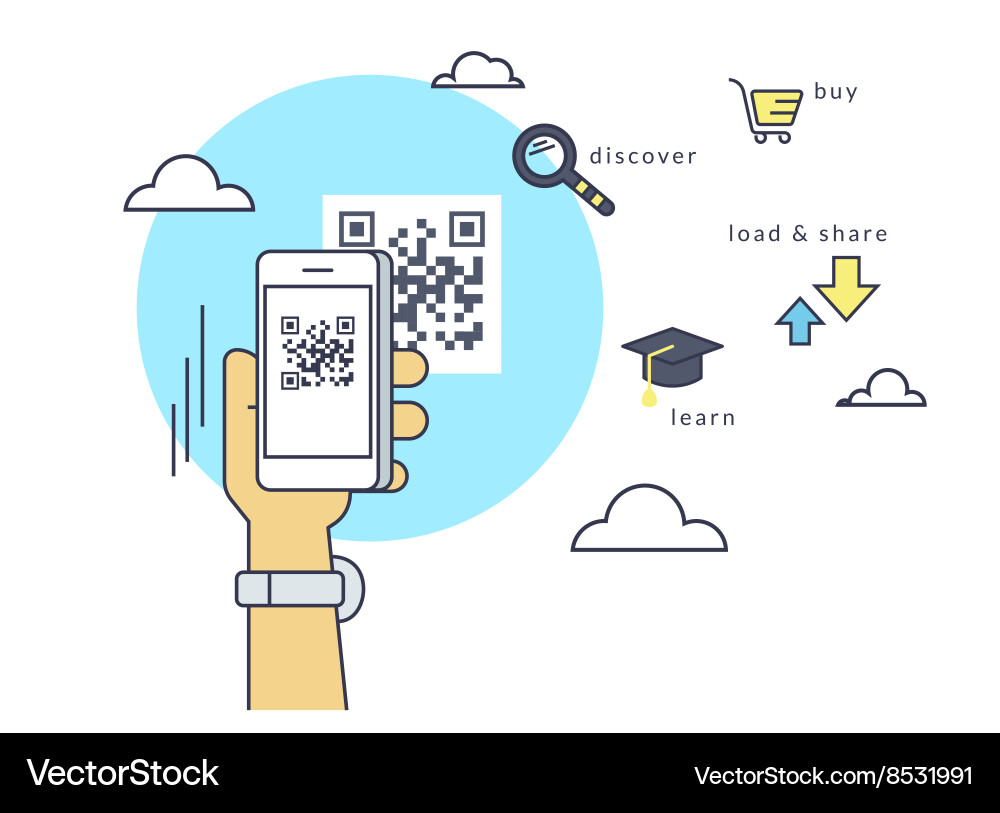 Mann scannt Qr-Code über Smartphone-App vektorbild