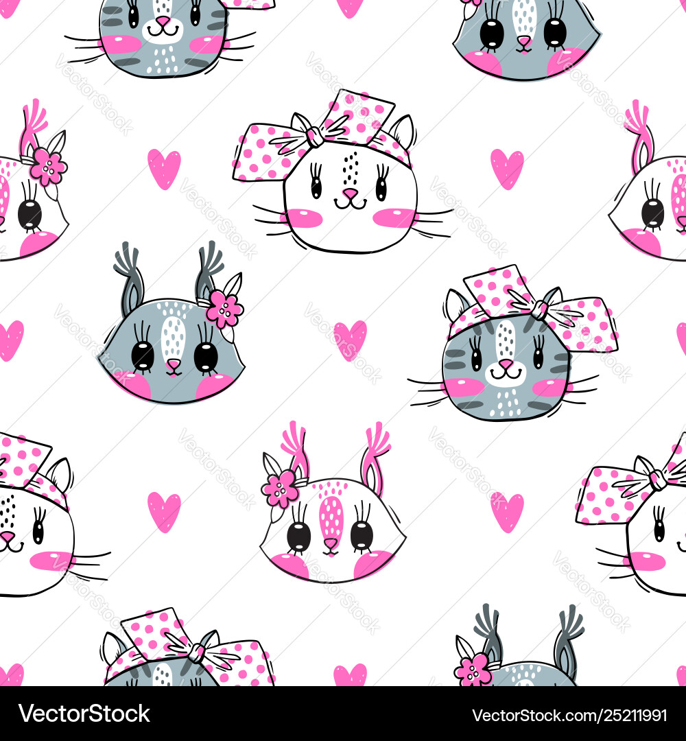 Seamless pattern with faces cats and squirrel Seamless pattern with faces cats and squirrel vector image