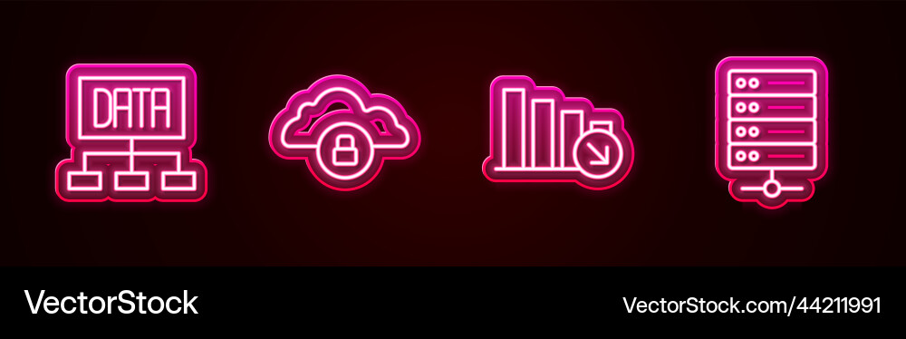 Set line data analysis cloud computing lock Set line data analysis cloud computing lock vector image