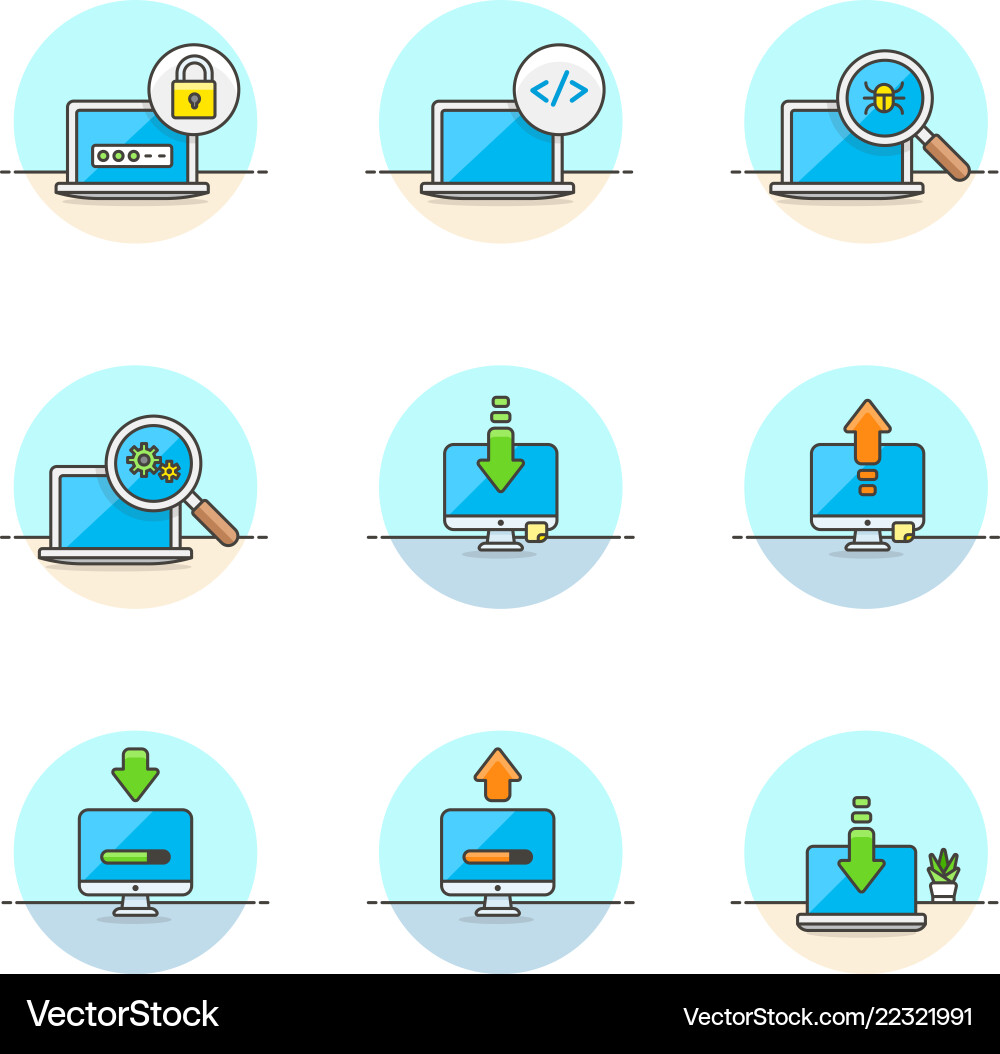 Set of multicolor computer programming icons Vector Image