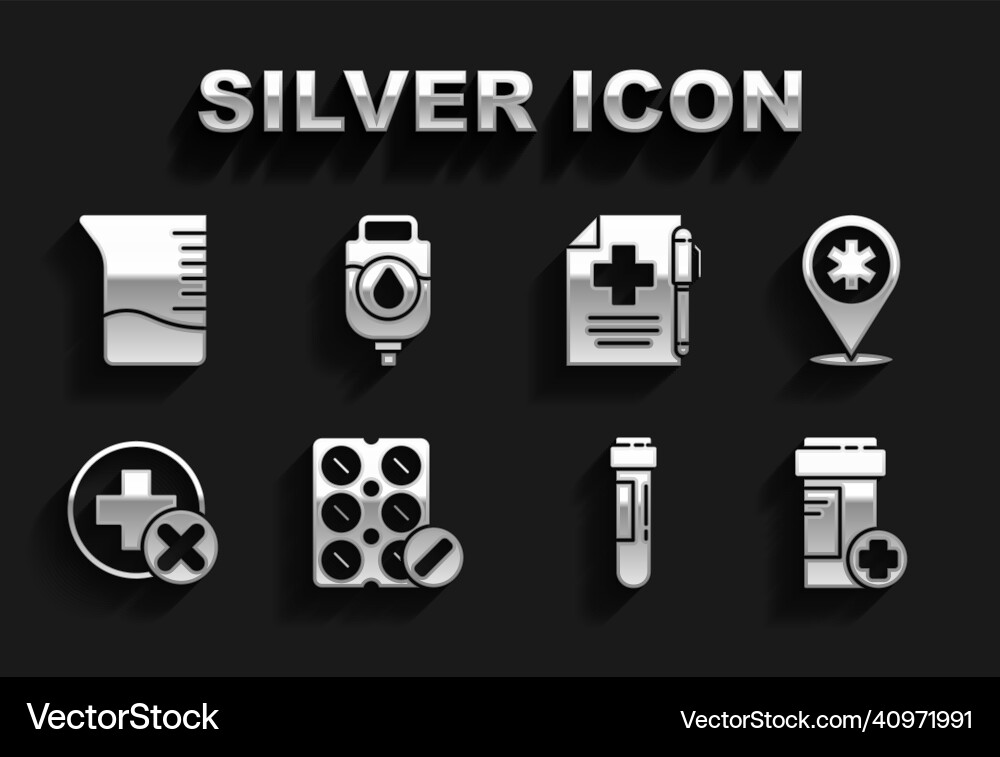 Set pills in blister pack map pointer with cross Set pills in blister pack map pointer with cross vector image