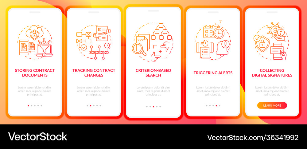 Contract management software functions onboarding Contract management software functions onboarding vector image