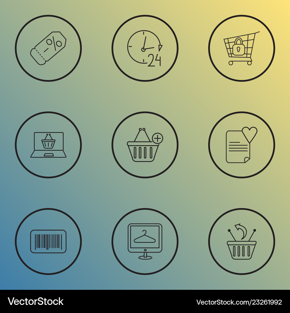 Ecommerce icons line style set with 24 hour Ecommerce icons line style set with 24 hour vector image
