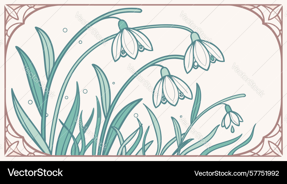Elegant snowdrop frame art design generative ai Vector Image