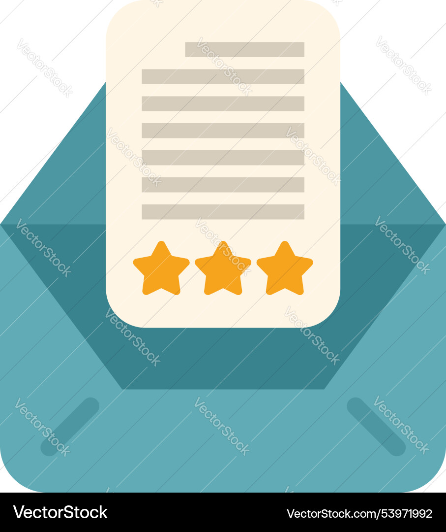 Envelope containing document with five star rating Envelope containing document with five star rating vector image
