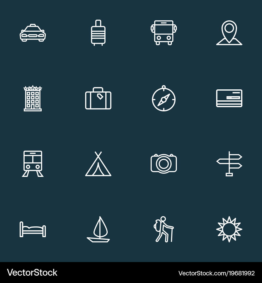 Exploration icons line style set with building Vector Image