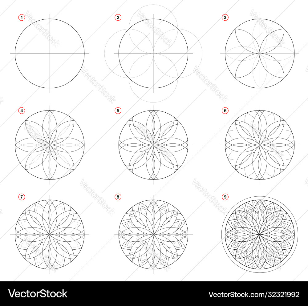 Gothic Rose Fenster Zeichnung Tutorial Vektorbild