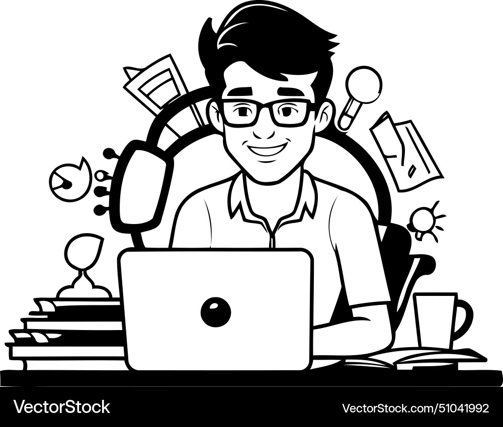 Man working at the computer in a flat style Vector Image