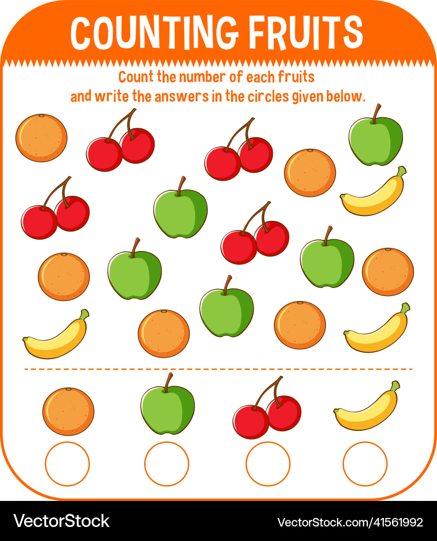 Math game template with counting fruits vector image