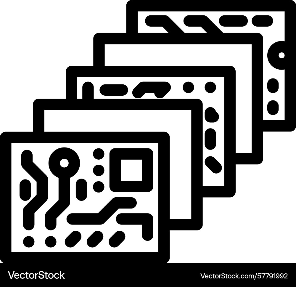Multi layered circuit design line icon Multi layered circuit design line icon Vector Image