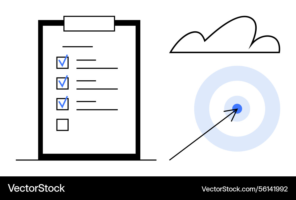 Organized checklist with cloud and target Organized checklist with cloud and target vector image