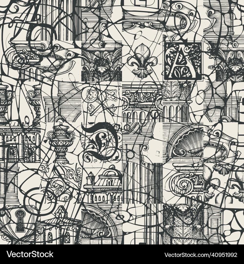 Seamless pattern on the theme of old architecture Seamless pattern on the theme of old architecture Vector Image