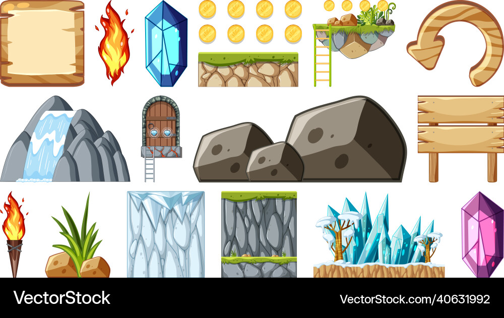 Set of isolated game objects and elements Set of isolated game objects and elements vector image