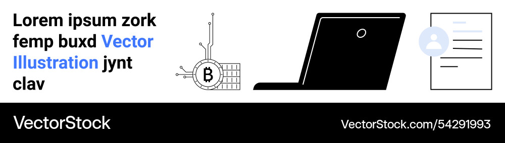 Abstract bitcoin circuit laptop and document Abstract bitcoin circuit laptop and document vector image