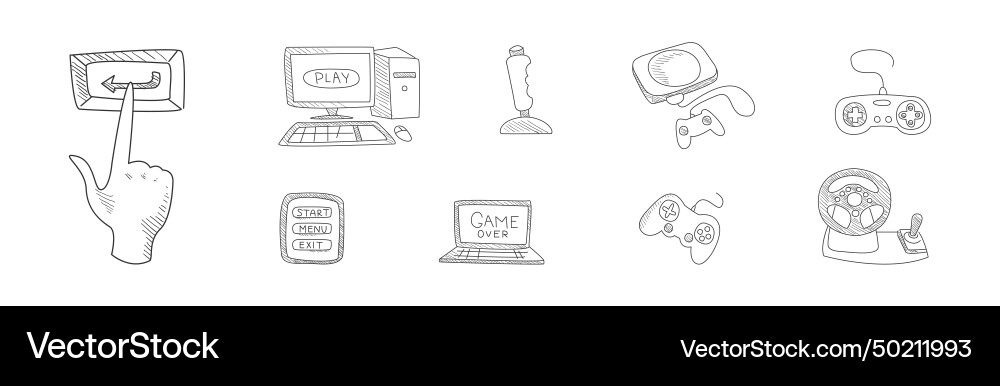 Computer game playing doodle object and element Computer game playing doodle object and element vector image