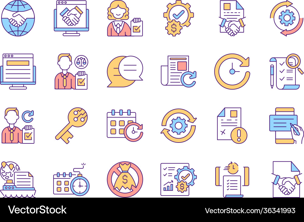 Contract management rgb color icons set vector image