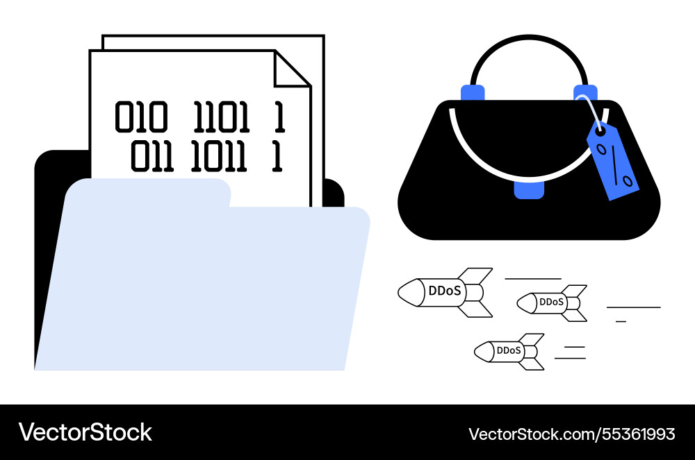 Cybersecurity threats concept with folder binary Cybersecurity threats concept with folder binary vector image