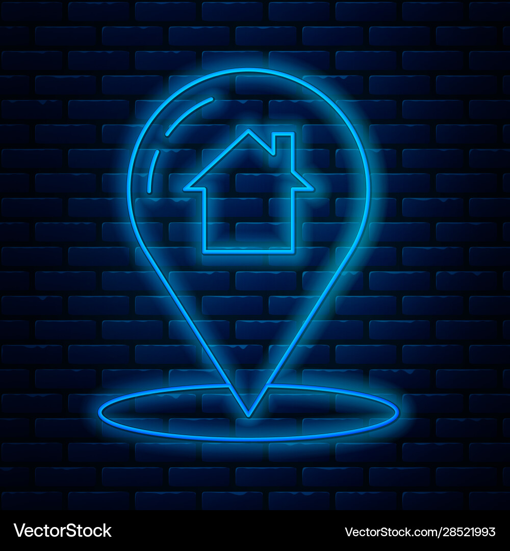 Glowing neon line map pointer with house icon Glowing neon line map pointer with house icon Vector Image