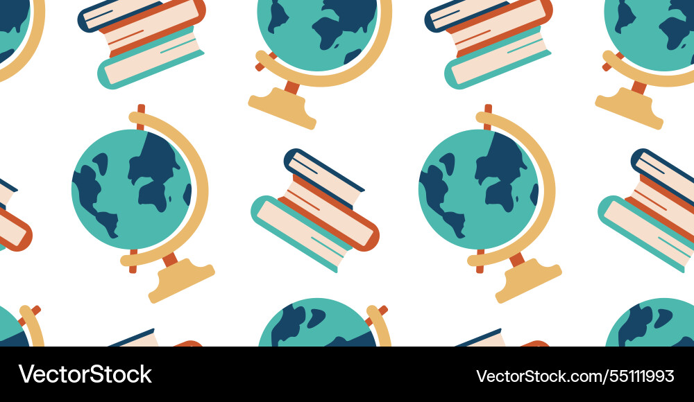 Pattern scattered globe stack of books seamless Vector Image