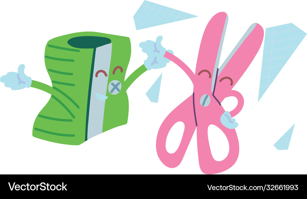Pencil sharpener and scissors with happy face Pencil sharpener and scissors with happy face vector image