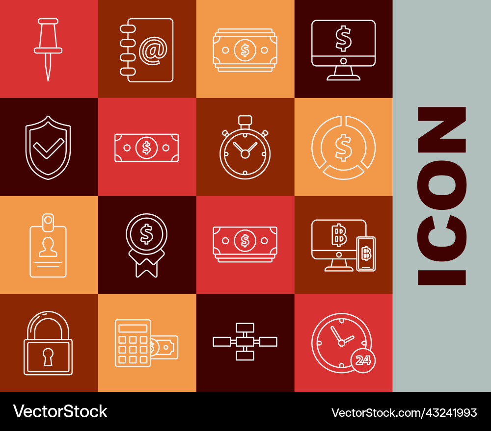 Set line clock 24 hours computer monitor Set line clock 24 hours computer monitor vector image