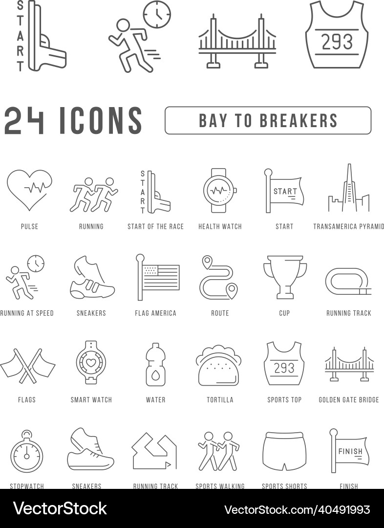 Set of linear icons bay to breakers Vector Image