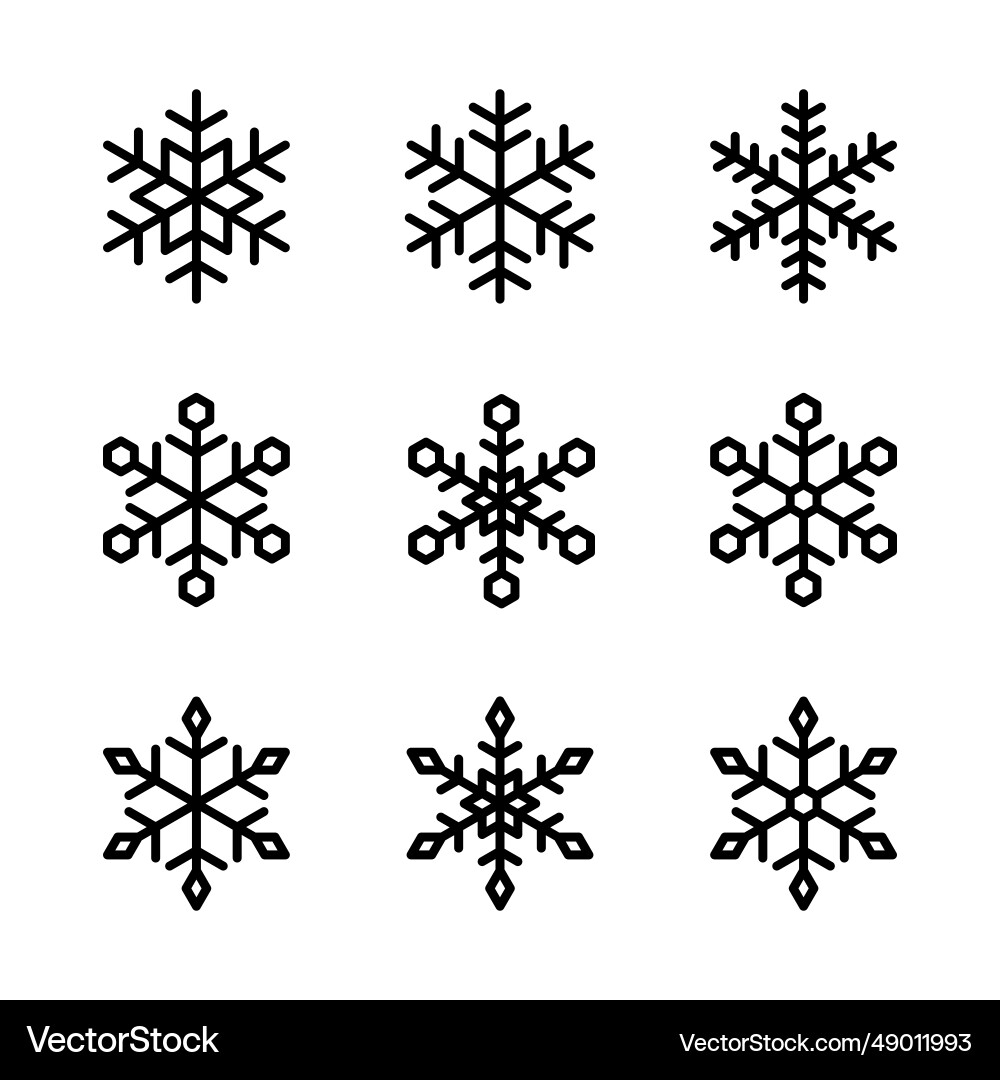 Set of snowflake outline icons graphics Vector Image