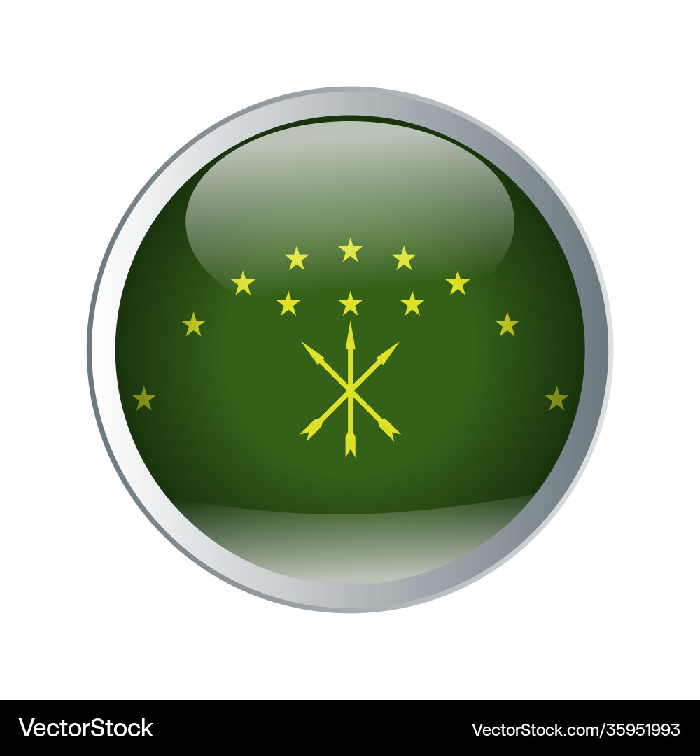Shiny and emboss button with flag adigea high Shiny and emboss button with flag adigea high Vector Image
