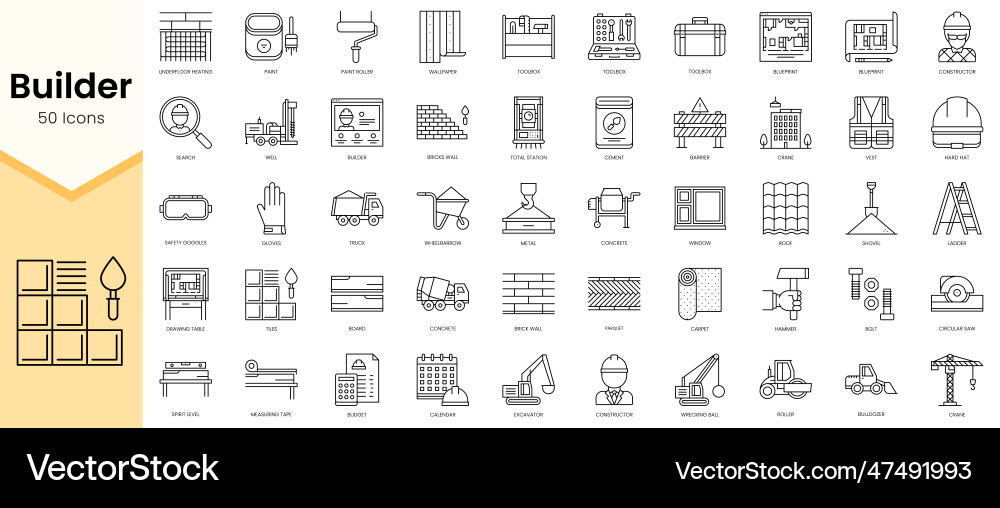 Simple outline set ofbuilder icons linear style vector image