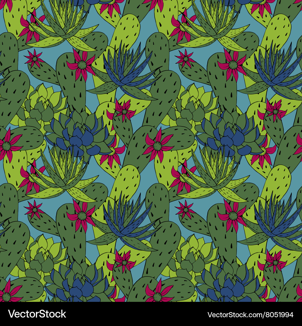 Abstract seamless pattern with cactus Vector Image