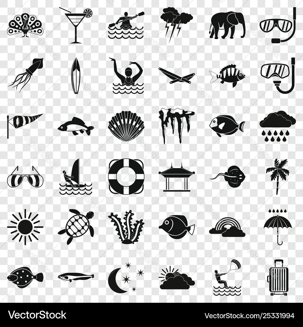 Diving in ocean icons set simple style Diving in ocean icons set simple style vector image