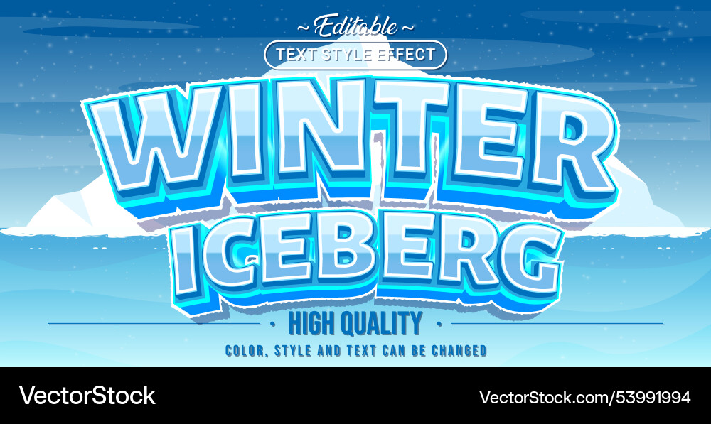 Editable text style effect - winter iceberg Vector Image