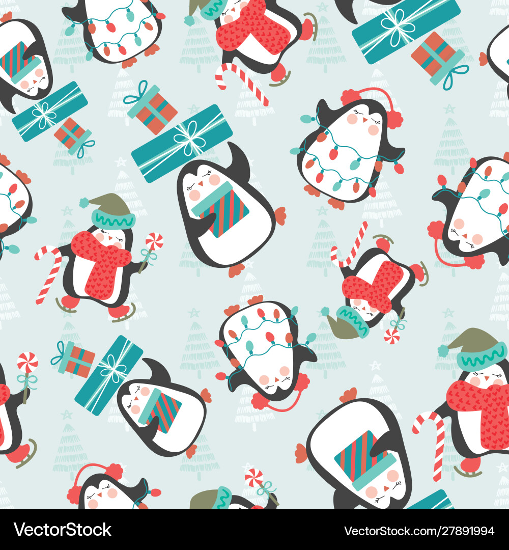 Festive Penguin Pattern Vector Image