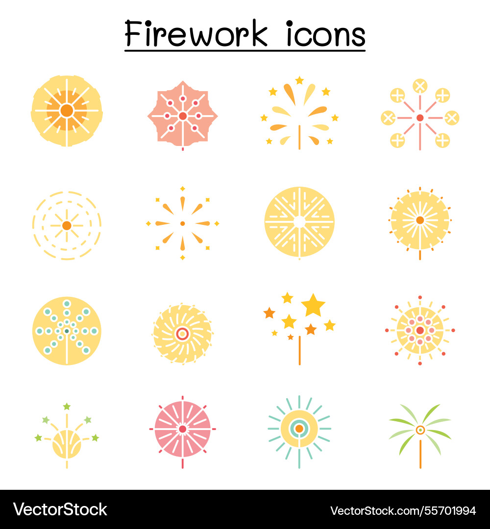 Firework icon set in flat color style Firework icon set in flat color style vector image