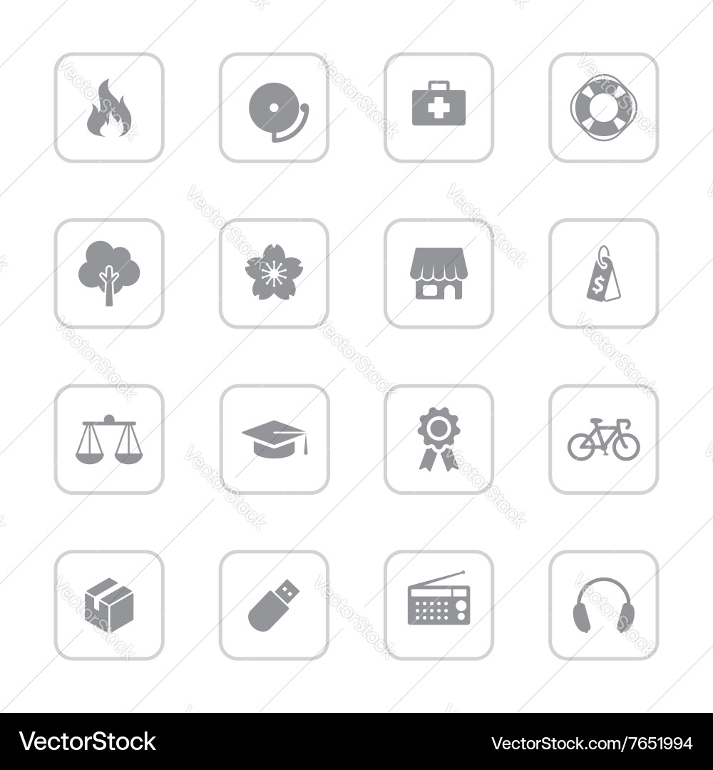 Gray web icon set 6 with rounded rectangle frame Vector Image