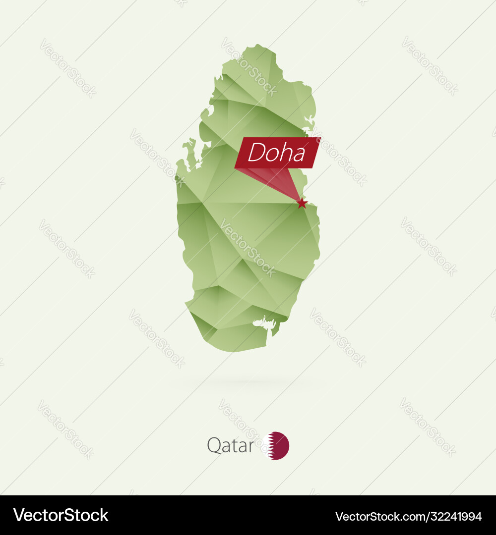 Green gradient low poly map qatar with capital Green gradient low poly map qatar with capital vector image