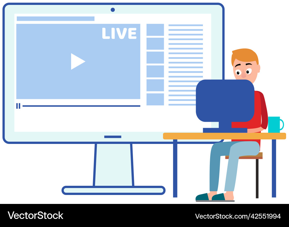 Guy with computer turns on video player to view Guy with computer turns on video player to view vector image
