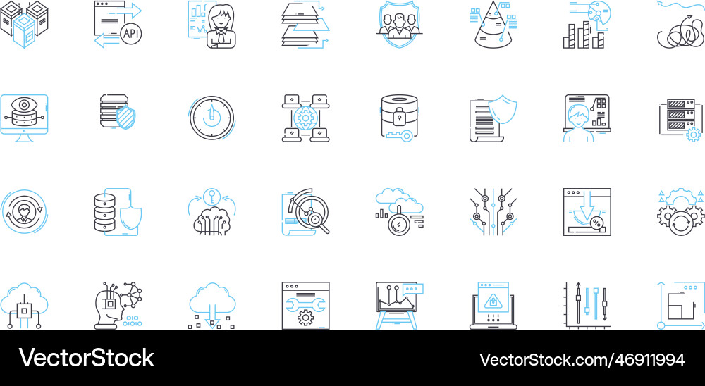 Information system linear icons set database Vector Image