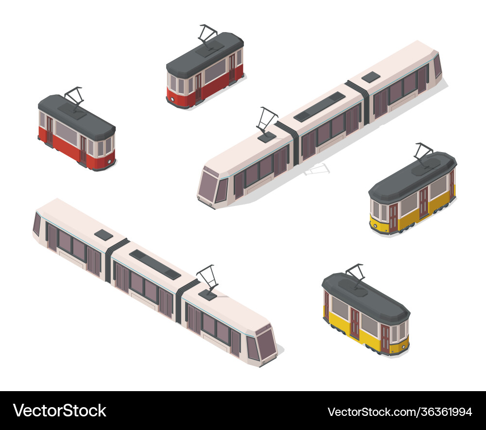 Isometrische Straßenbahnen alte und moderne Straßenbahn-Ikonen Isometrische Straßenbahnen alte und moderne Straßenbahn-Ikonen vektorbild