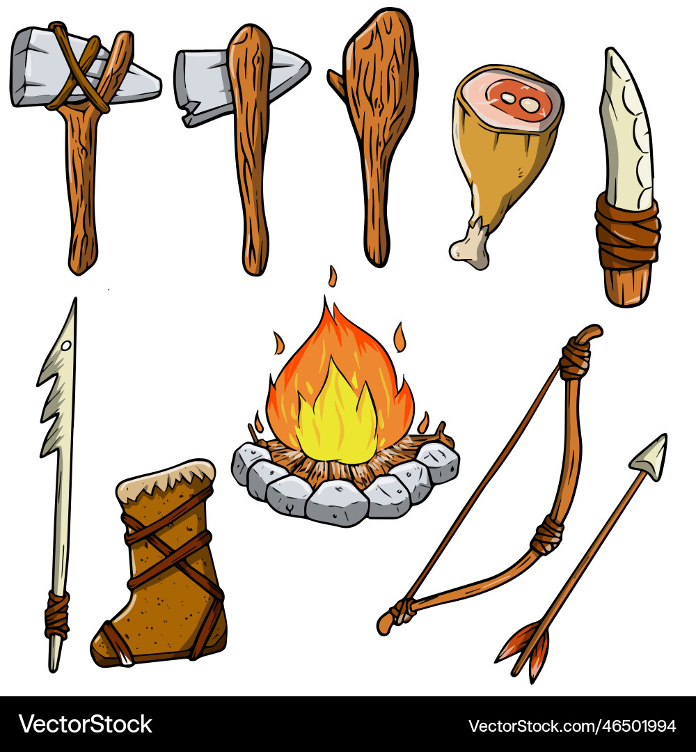 Set of items primitive man and hunter Vector Image