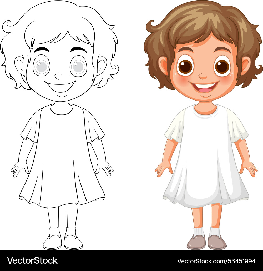 Smiling child with outline version Vector Image