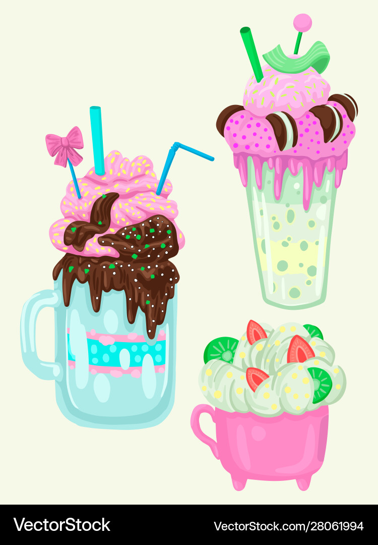 Three different milkshakes objects Three different milkshakes objects Vector Image