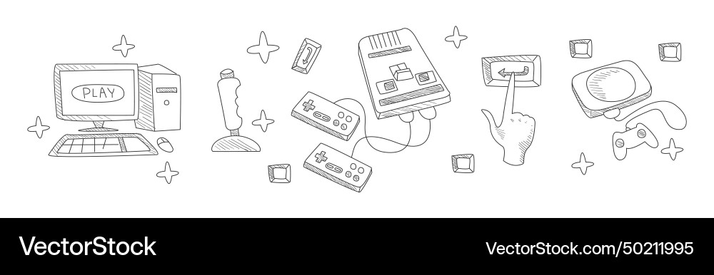 Computer game playing doodle object and element Computer game playing doodle object and element Vector Image