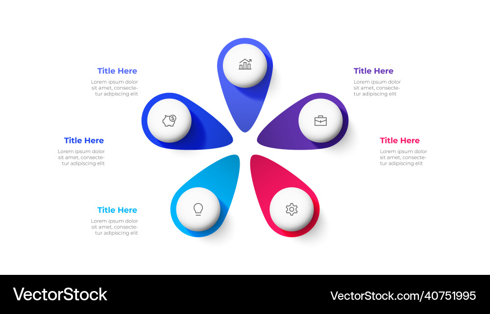 Cyclic diagram with 5 abstract elements concept Vector Image