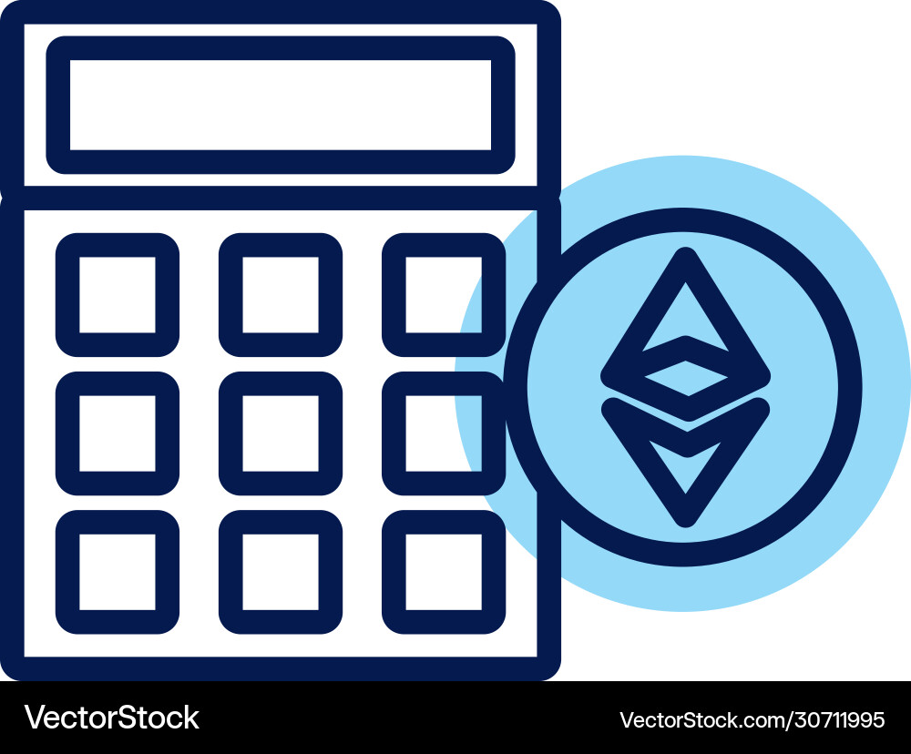 Ethereum with calculator crypto currency line Ethereum with calculator crypto currency line vector image
