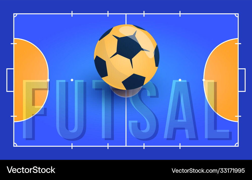 Field for futsal with ball and text orange Vector Image