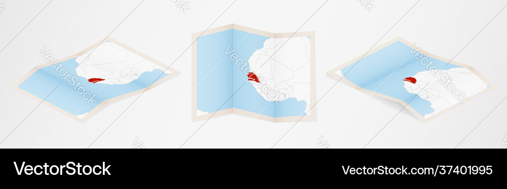 Folded map senegal in three different versions Vector Image