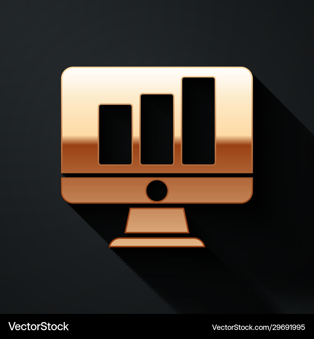 Gold computer monitor with graph chart icon Gold computer monitor with graph chart icon vector image