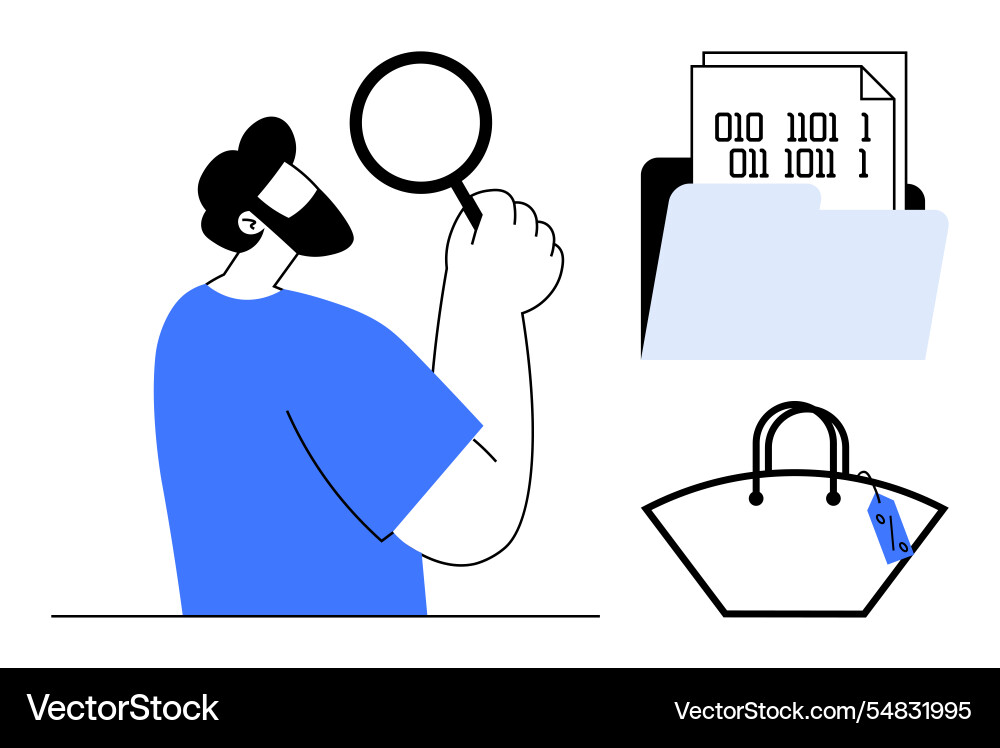 Man analyzing data with magnifying glass digital Man analyzing data with magnifying glass digital vector image
