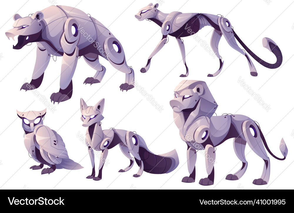 Robotic Animals: Bear, Fox, Lion Vector Image